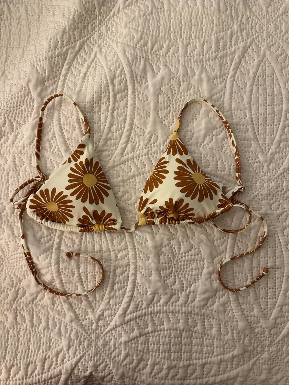 Billabong Fresh Daze Daisy Print Triangle Bikini Top - Brown & Cream